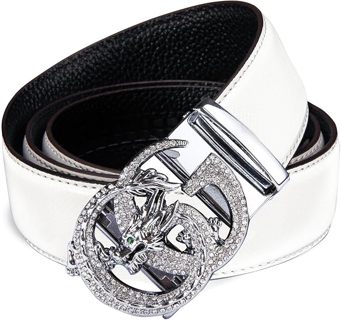 Dubulle Designer Ratchet Belt for Men Leather Fashion Adjustable Automatic Buckle Sliding Removable Dress Casual