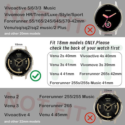 18mm Slim Leather Band Compatible with Garmin Venu 3S 41mm/Venu 4 41mm/Venu 2S/Vivoactive 4S/Vivomove 3S/Forerunner 255S/Forerunner 265S, Quick Release Thin Narrow Soft Strap for Women Men