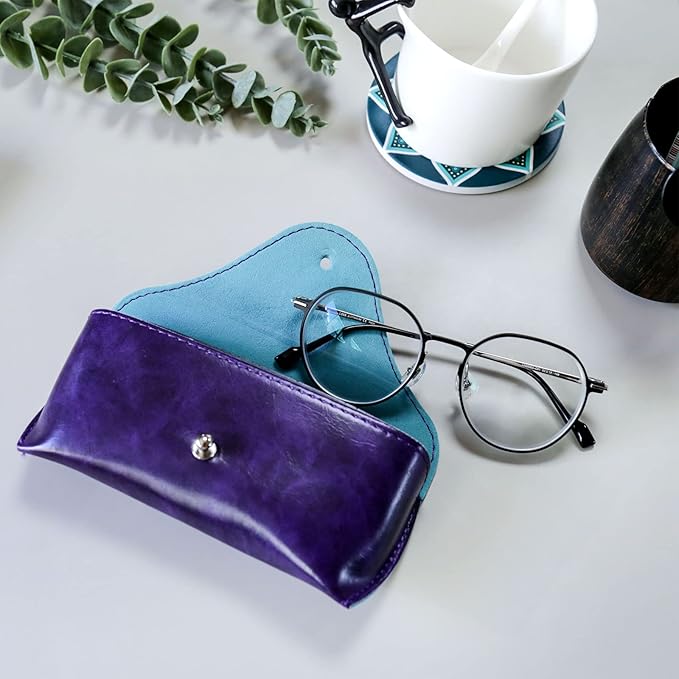 LogHog Portable Leather Glasses Case,Flexible Sunglasses Pouch Slim Case for Women Men Horizontal Eyeglass Case