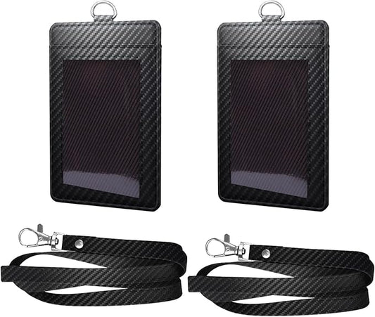 Carbon Fiber Work ID Card Holder with Lanyard is a Stylish and Durable Card Holder with Dual Card Capacity, Clear Display Window and Privacy Back Pocket (Black(2 piece))