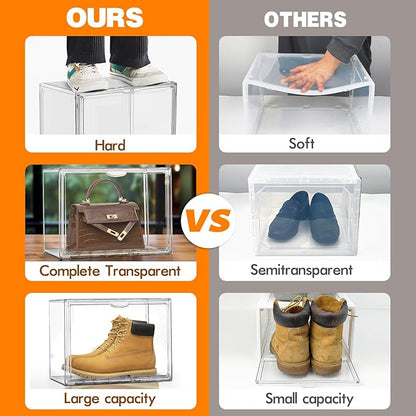 Size 12 Acrylic Shoe Boxes,12 Pack Shoe Display Cases Clear Plastic Stackable Shoe Container Hat Sneaker Storage Bins, Fit Up to US Men's/Women's Size 12 Shoes