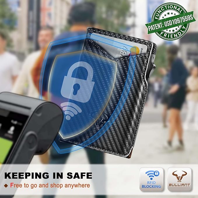 BULLIANT Men Wallet Gift Boxed,Slim Front Pocket Wallet Money Clip Card Holder 3.8"x2.7",Pop-up Access
