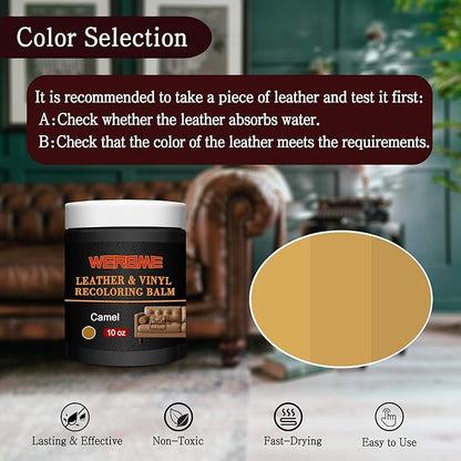 Leather Recoloring Balm & Color Restorer - 10OZ Multipurpose Dye & Paint for Faded Leather Couches, Car Seats, Shoes | Fix Scratches on Clothing, Furniture & Accessories(Camel)