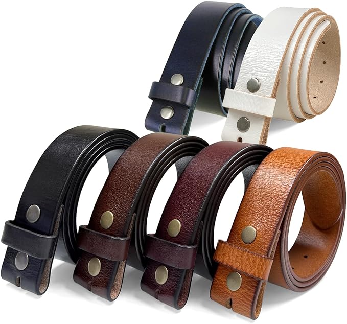 100% One-Piece Full Grain Leather Belt Straps with No Slot Hole/Slot Hole/Heavy-Duty, Multi Options 1-1/2" (38mm) Wide