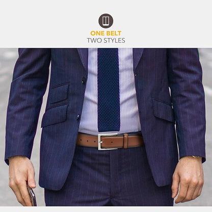 Mens Genuine Leather Dress Belt Classic Casual Belt with Single Prong Buckle for Jeans Pants Work and Business