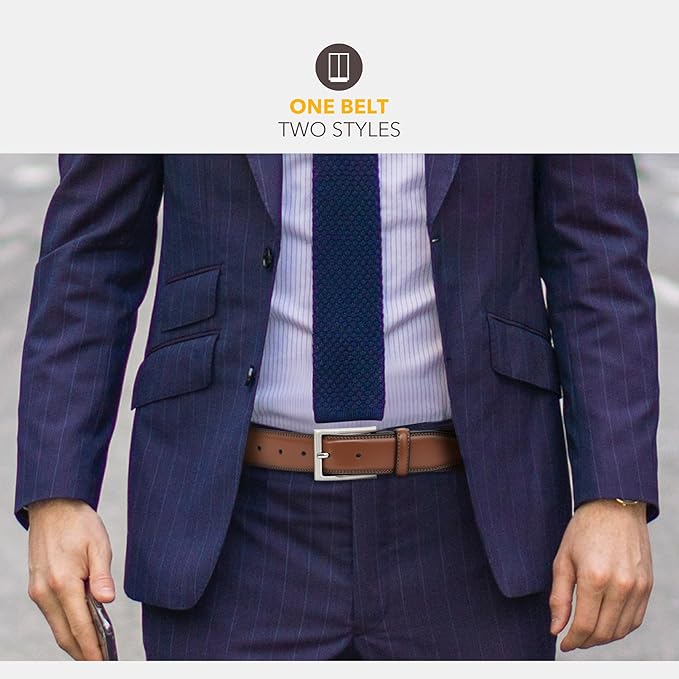 Mens Genuine Leather Dress Belt Classic Casual Belt with Single Prong Buckle for Jeans Pants Work and Business
