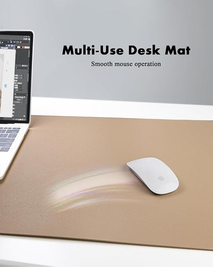 YSAGi Double-Sided Desk Pad, Leather Desk Mat, Eco Cork Desk Pad Protector, Large Mouse Pad for Desk, Waterproof Desk Blotter Pad, Writing Pad for Office/Home(23.6"x13.7",Apricot)