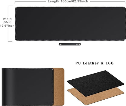 Mydours Extra Long 63" x 19.7" Desk Mat for Professionals - Cork Backing & PU Leather Surface, Waterproof Computer Desk Protector with Gaming-Friendly Texture, Ideal for Keyboards, Office Accessories