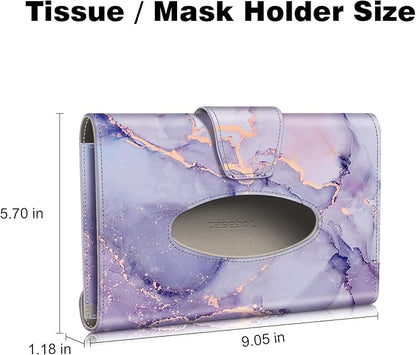 CaseBot Car Visor Tissue Holder, Sun Visor Napkin Holder, Mask Holder, PU Leather Backseat Tissue Box for Truck SUV, Lilac Marble