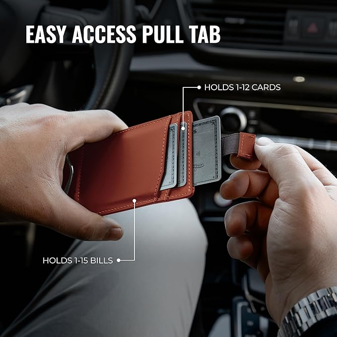 Kingly Cash Clip Slim Leather Wallet for Men with RFID Blocking & Money Clip - Minimalist Front Pocket Bifold Wallet Holds 12 Cards - Secure Card Holder with Easy Access Pull Tab