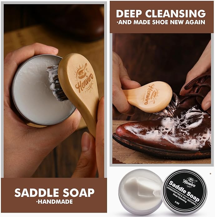 CUTEUP Leather Boot Care Kit – Mink Oil, Saddle Soap, Waterproofing Wax, Shoe Brush, Leather Cleaner and Conditioner Kit
