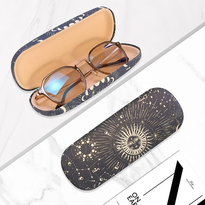PERFECTSIGHT Hard Shell Eyeglasses Case, PU Leather Protective Glasses Case, Cute Eyeglass Case for Women Men Girls