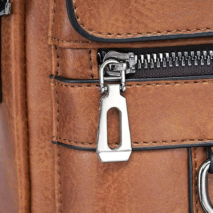 Hebetag Small Leather Sling Shoulder Bag Messenger Pack for Men Women Outdoor Travel Business