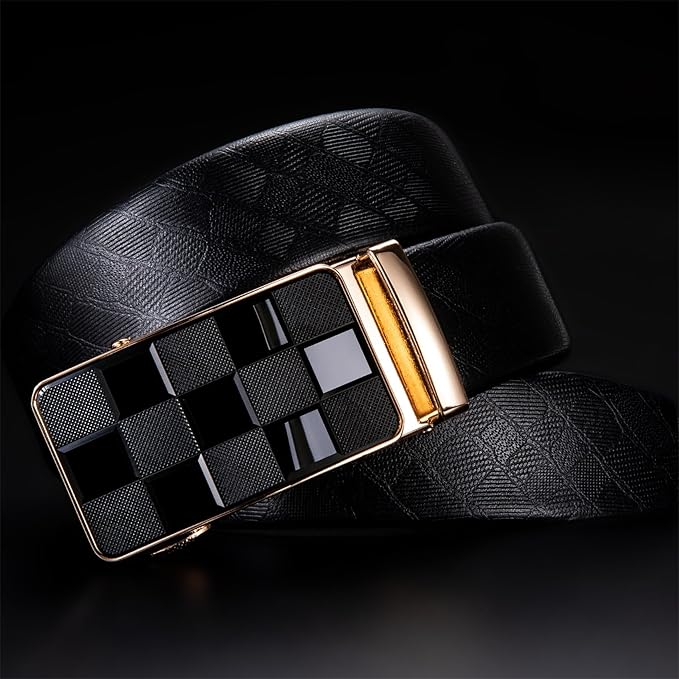 Barry.Wang Mens Belts Leather Ratchet Automatic Buckle Slide Click 1 3/8" Designer Dress Fashion Classic Casual Work Business