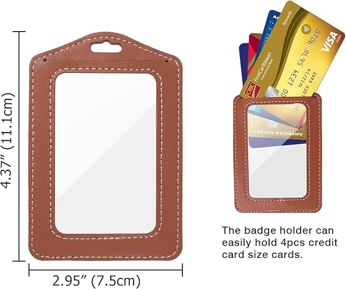 3 Pcs Vertical Leather Badge Holders, Black/Brown/Gray ID Holder for Lanyard, Waterproof Clear Card Holder for School ID Office ID, ID Protector for Women,Men