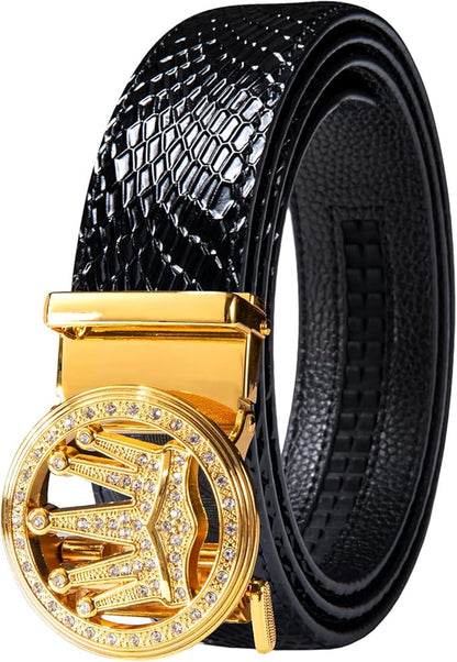 Dubulle Designer Ratchet Belt for Men Leather Fashion Adjustable Automatic Buckle Sliding Removable Dress Casual