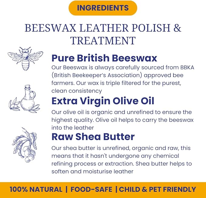 Premium Beeswax Leather Conditioner & Balm – Hand-Poured Natural Restorer for Boots, Bags, Jackets, Furniture, Car Seats & More – Cleans, Conditions & Protects – 10.5 Fl Oz
