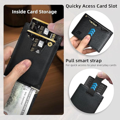 Slim Minimalist Wallet for Men- Money Clip Wallet | Bifold Men Wallets | RFID Blocking Wallet | Genuine Leather Wallets for Men | 12 Card Holder Mens Wallet | Mens Front Pocket wallet