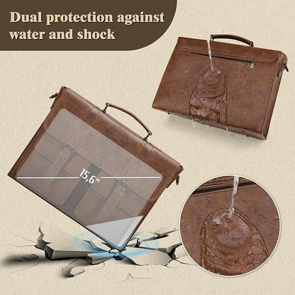 Leather Messenger Bag for Men 15.6 Inch Vintage Laptop Bag Waterproof Briefcases for Men Computer Bag Satchel for Work/Office