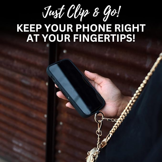 Save the Girls Clip and Go Phone Metal Chain with Pouch (Gun Metal - Black Pouch) – Stylish Phone Lanyard Crossbody with Wallet for Women, Hands-Free Carrying and Adjustable Crossbody Chain Strap