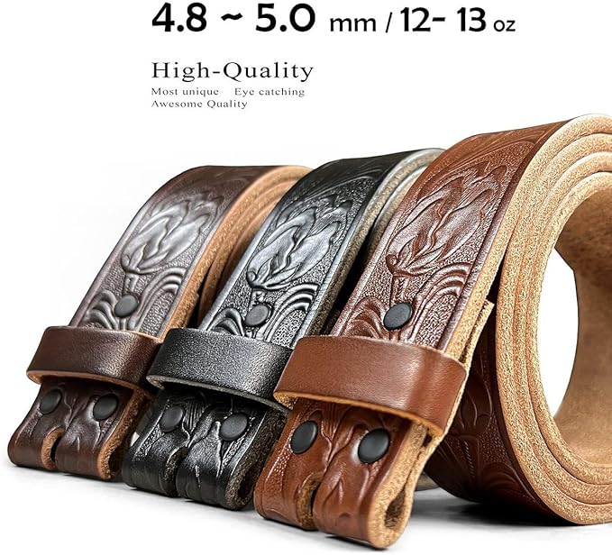 100% One-Piece Full Grain Leather Belt Straps with No Slot Hole/Slot Hole/Heavy-Duty, Multi Options 1-1/2" (38mm) Wide