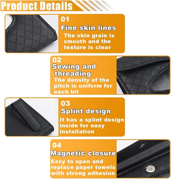 Car Tissue Holder, PU Leather Auto Napkin Holder for Visor & Backseat, Automotive Mask Organizer Case to Keep Vehicle Tidy, Universal Interior Accessories for Sedan Truck SUV (Black)