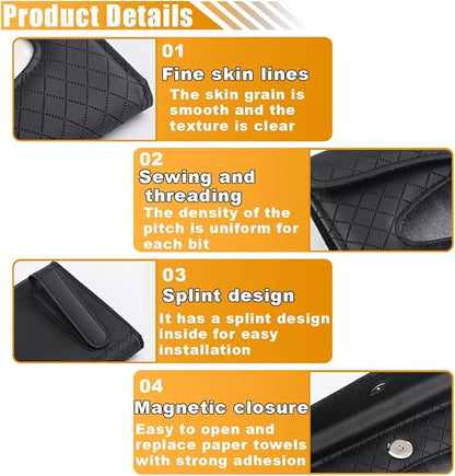 Car Tissue Holder, PU Leather Auto Napkin Holder for Visor & Backseat, Automotive Mask Organizer Case to Keep Vehicle Tidy, Universal Interior Accessories for Sedan Truck SUV (Black)