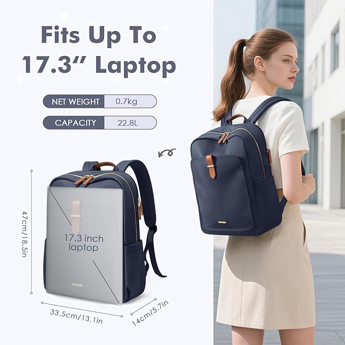 Laptop Backpack for Women,Casual Work Business Backpacks Purse Carry on Travel Backpack,17.3 Inch,Navy Blue