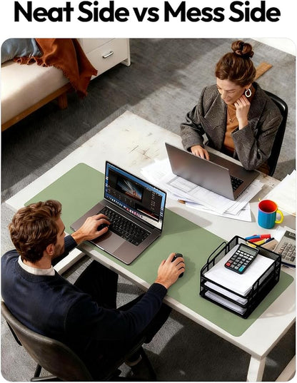 YSAGi Leather Desk Pad Protector, Office Desk Mat, Large Mouse Pad, Non-Slip PU Leather Desk Blotter, Laptop Desk Pad, Waterproof Desk Writing Pad for Office and Home (Bamboo Green, 23.6" x 13.8")