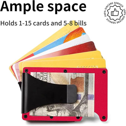 Slim Wallet for Men,RFID Blocking Minimalist Metal Wallet, Money Clip/Cash Holder, Front Pocket Aluminum Credit Card Holder, Ideal Gift for Men,Matte Red