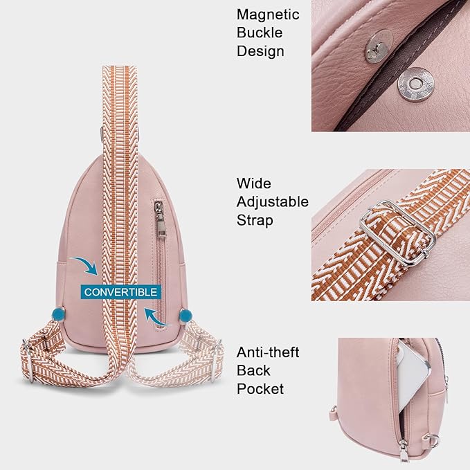 CLUCI Small Sling Bag for Women, Vegan Leather Fanny Pack Crossbody Bags for Women, Chest Bag With Guitar Strap