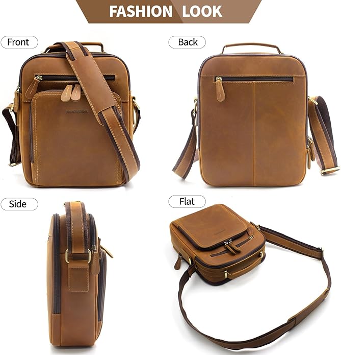 Jack&Chris Leather Messenger Bag for Men, Man Purse Crossbody Bags for Work Business