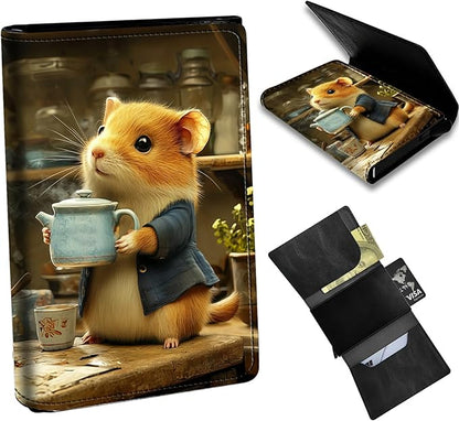Minimalist Wallet for Men's Card Holders, Pop-Up Card Case Durable Wallets for Women, Leather Automatic Credit Card Holder with Metal Money Clip RFID Blocking Bifold Pocket, Kettle Hamster