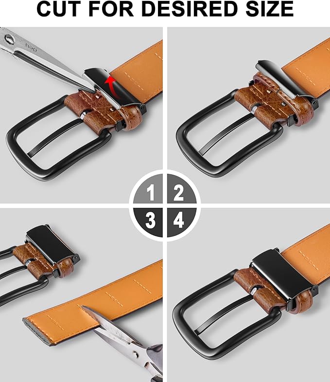 KEMISANT Men Leather Belt 7Holes Adjustable for Jean Casual Dress Golf 1 1/2"-Metal Hole Design-Cut For Fit