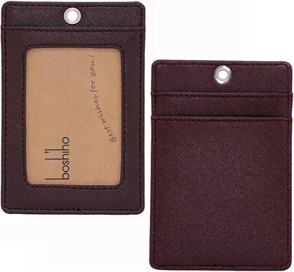 Boshiho Vertical Style Leather ID Card Badge Holder with Heavy Duty Lanyard (Brown 2)