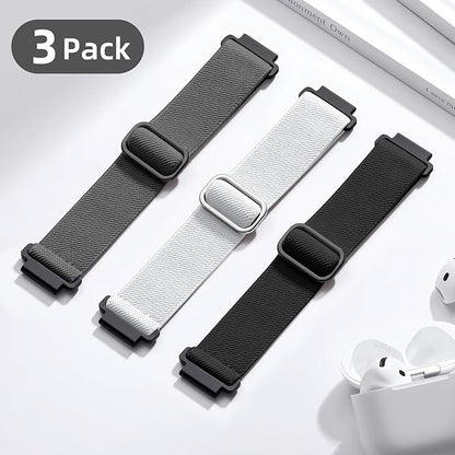 DaQin 3 Pack Nylon Watch Bands Compatible with 16mm 18mm 20mm 22mm Quick Release Watch Band, Adjustable Soft Stretchy Solo Loop Strap Elastic Braided Relacement Wristband for Men Women