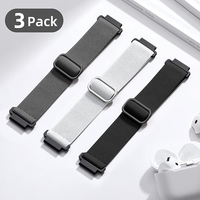 DaQin 3 Pack Nylon Watch Bands Compatible with 16mm 18mm 20mm 22mm Quick Release Watch Band, Adjustable Soft Stretchy Solo Loop Strap Elastic Braided Relacement Wristband for Men Women