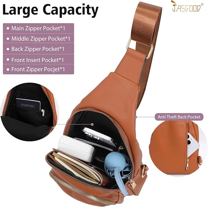 Sling Bag for Women Crossbody Leather Fanny Packs Chest Bag Fashion Sling Backpack Travel JASGOOD