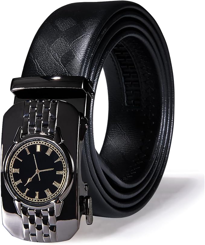Dubulle Designer Ratchet Belt for Men Leather Fashion Adjustable Automatic Buckle Sliding Removable Dress Casual