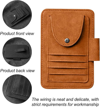 Mandark Car Sun Visor Organizer, Small Leather Vehicle Sunglass Clip Holder for Card License Registration Document Pen, Multifunctional Automotive Sunvisor Storage Pocket, Universal Fit (Orange)