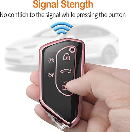 Sindeda for Volkswagen Key Fob Cover with Keychain Soft Full Protection Key Shell Key Case Compatible with VW MK8 Golf/GTI Skoda Octavia (Pink)