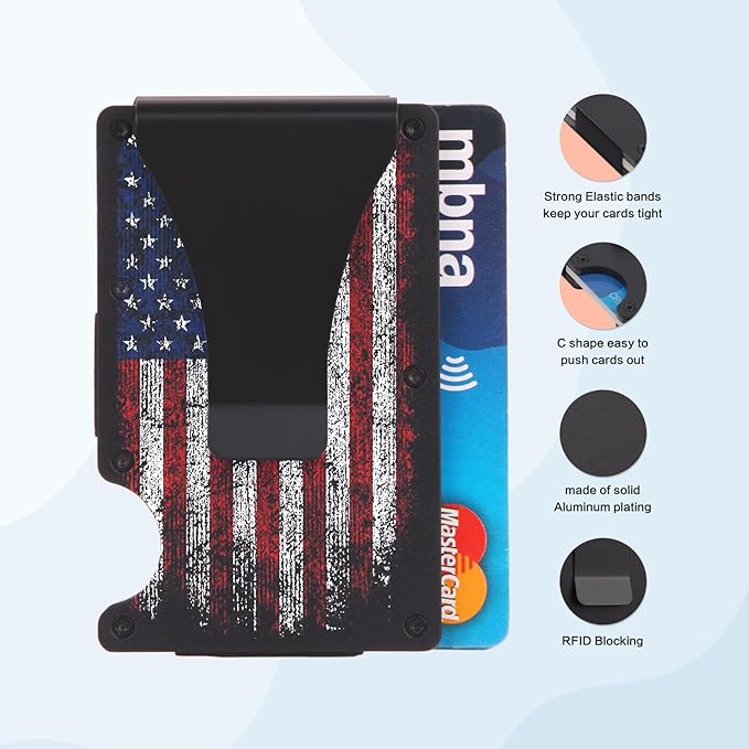 Flag Wallet for Men Minimalist Personalized Engraved Metal Wallet Slim Wallet Gifts for Soldiers Veteran Patriots(Flag 2)