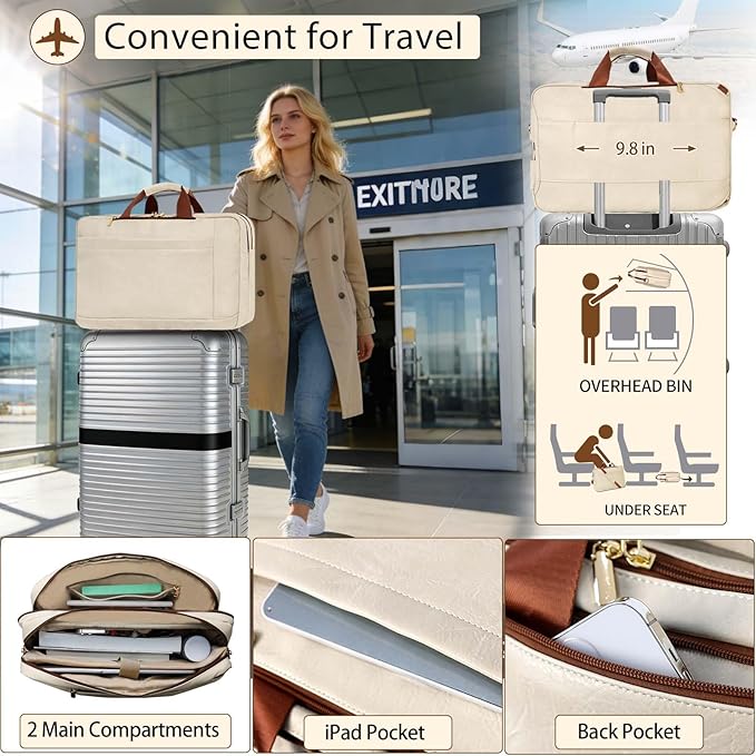 Stuery Faux Leather Messenger Bag for Men 17-17.3 Inch: Laptop Bag Briefcase Computer Handbags Shoulder Crossbody Bag with Padded Laptop Sleeve for Work College Travel, Beige White