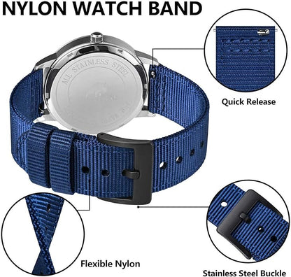 BISONSTRAP Men’s Nylon Watch Bands, Two-Piece Military Watch Straps, Quick Release, Brushed Buckle, Band Width 18mm 19mm 20mm 22mm