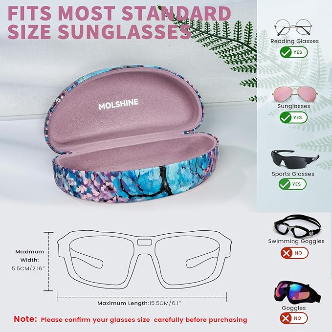 molshine Hard Shell Sunglasses Case,Large Glasses Case for Women Men Oversized Sunglass Eyeglasses
