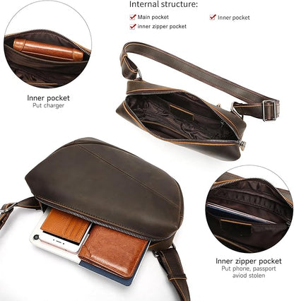 NIUCUNZH Genuine Leather Mens Sling Bag for Women Vintage Small Crossbody Bags Purse for Hiking Travel Chest Daypack