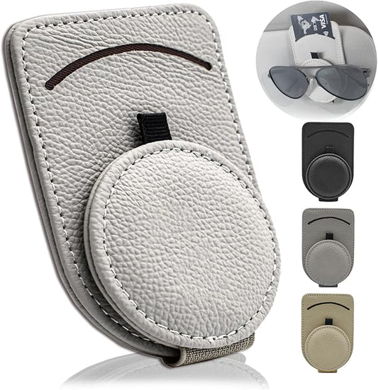 Sunglass Holder for Car Visor, Magnet Adsorbed Sunglasses Holder for Car Accessories Parts, Leather Car Sunglass Holder, Car Visor Sunglasses Clip for Glasses Cards (1PCS, Gray)