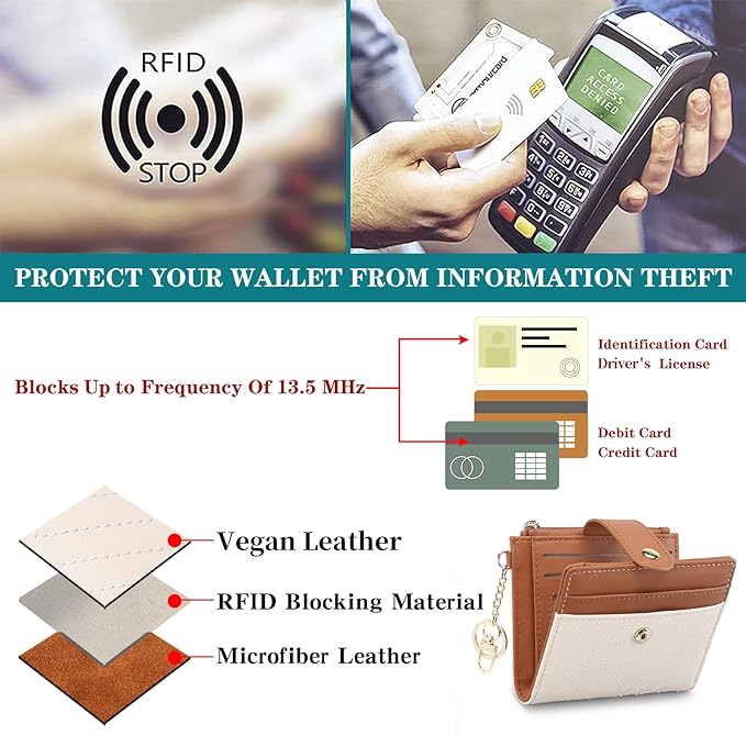GAEKEAO Slim Wallet for Women, RFID Blocking Credit Card Holder Bifold Wallet with Zipper Coin Pocket, ID Window