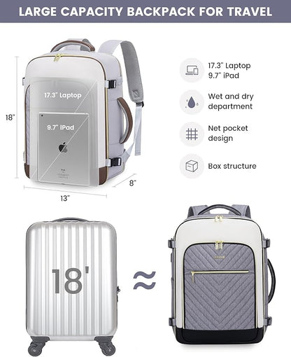 LOVEVOOK Large Travel Backpack for Women, TSA Carry on Backpack for Airplanes, 40L Personal Item Travel Bag for Women fits 17" Laptop,Waterproof Carry on Bag Airplane Approved with 3 Packing Cubes
