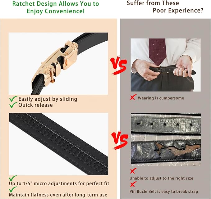 Aurolran Men&Womens Leather Dress Belt Business Automatic Buckle Belt Color-Black Silver Gold